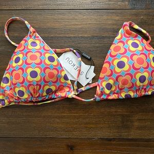 SHEKOU Geometric Multicolor Triangle Cut Bikini Top with Adjustable Straps